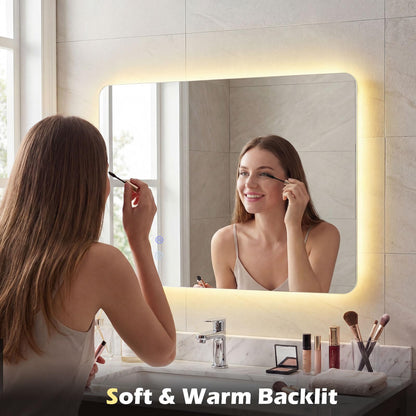 Bathroom Mirror with LED Lights, Anti-Fog Illuminated Wall Mounted Vanity Mirror