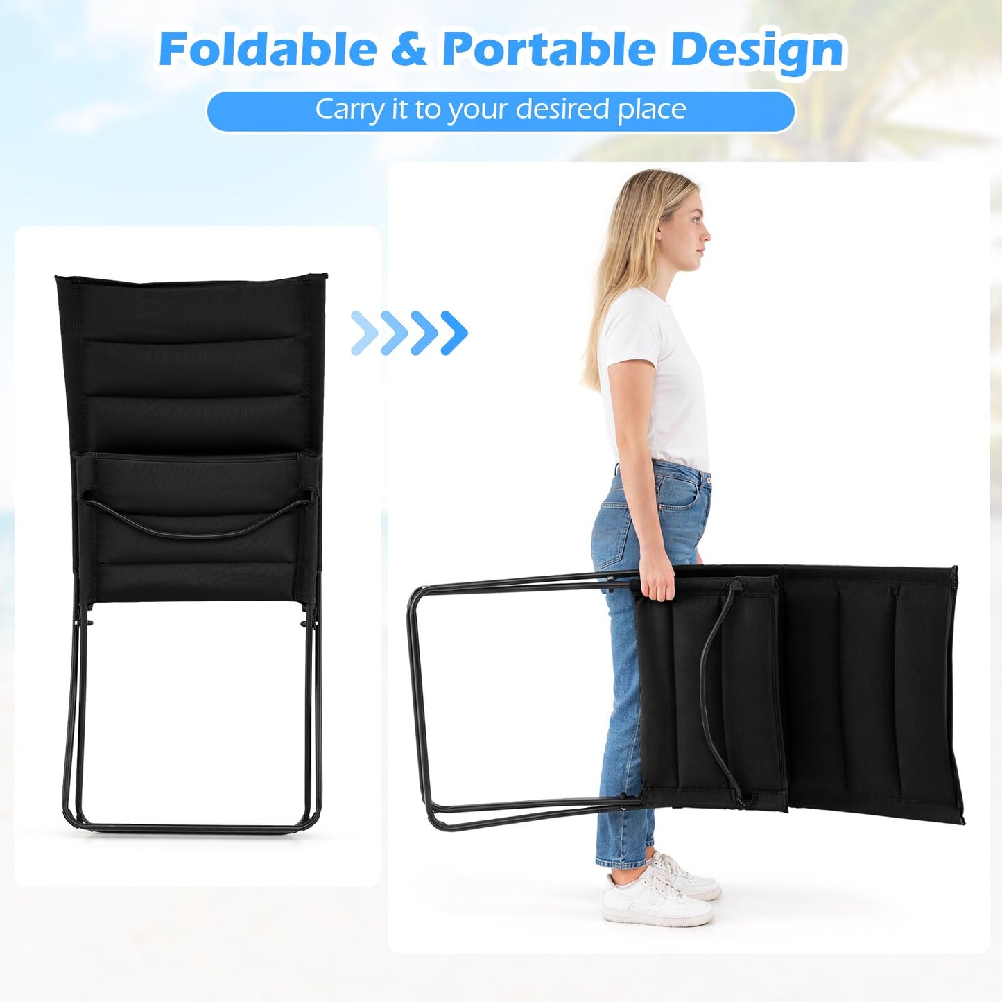 Folding Deck Chairs Set of 2, Outdoor Sling Chair Seaside Sun Lounger