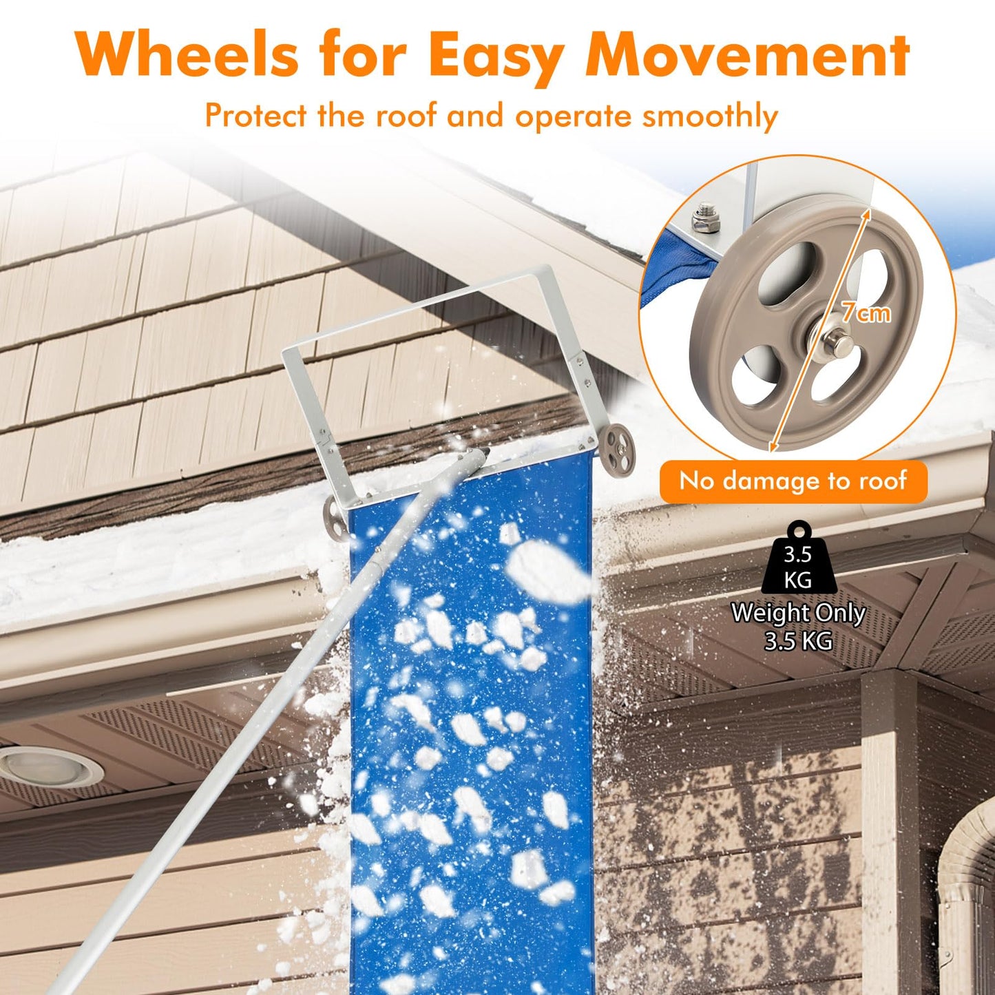 Snow Roof Rake with 5 Section Pole and Anti-slip Handle