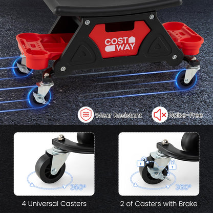 Heavy-Duty Garage Stool on Wheels with Slide Out Drawer and 2 Partition Trays