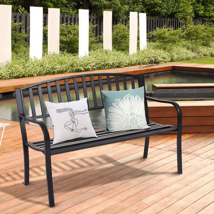 Metal Frame Stripe Pattern 2 Seater Garden Bench