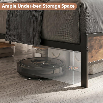 King Size Industrial Metal Platform Bed Frame with Charging Station and Storage Headboard