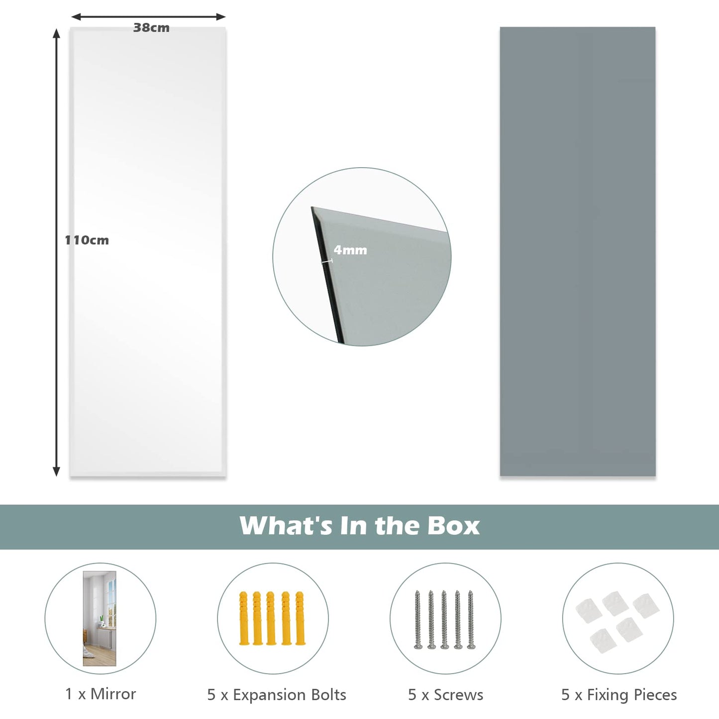 Full Length Wall Mounted Mirror for Bathroom Bedroom Entryway