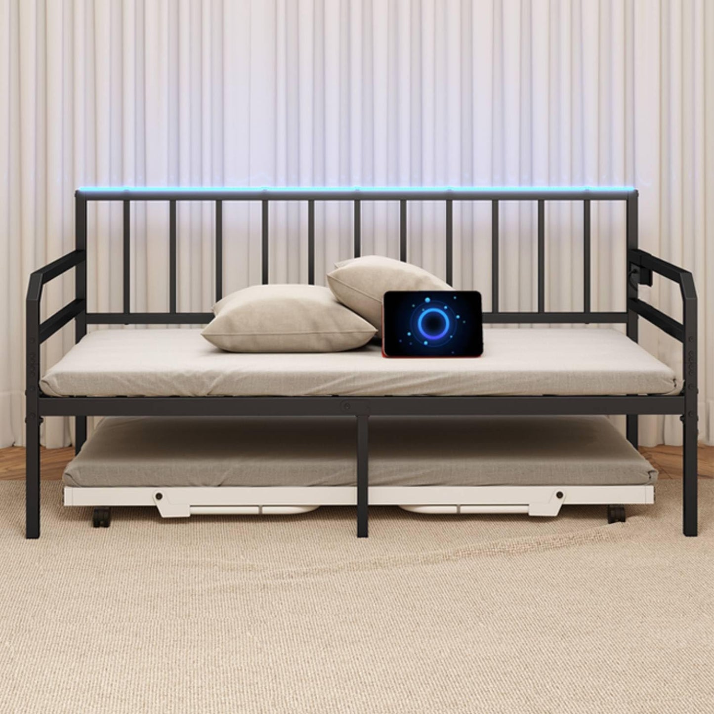 Metal Single Size Daybed with Charging Station and LED Lights