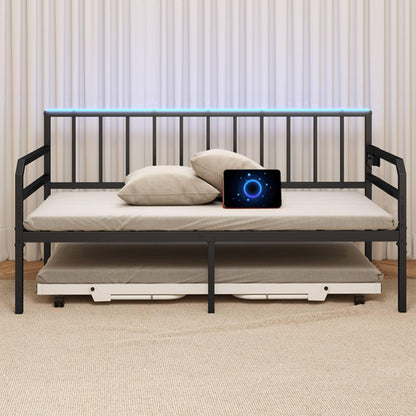 Metal Single Size Daybed with Charging Station and LED Lights
