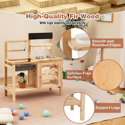 Patio Wooden Pretend Play Kitchen with Plants Observation Room for Kids Outdoor