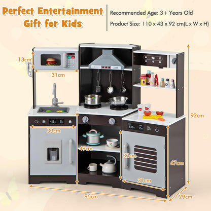 Wooden Pretend Play Kitchen with Real Sounds and Lights