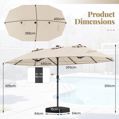 Double-Side Garden Parasol, Sun Shade Umbrella with Solar Powered LED Lights, Base & Crank System