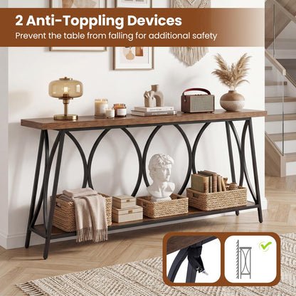 2-Tier Console Table, 180cm Long Industrial Narrow Entryway Table