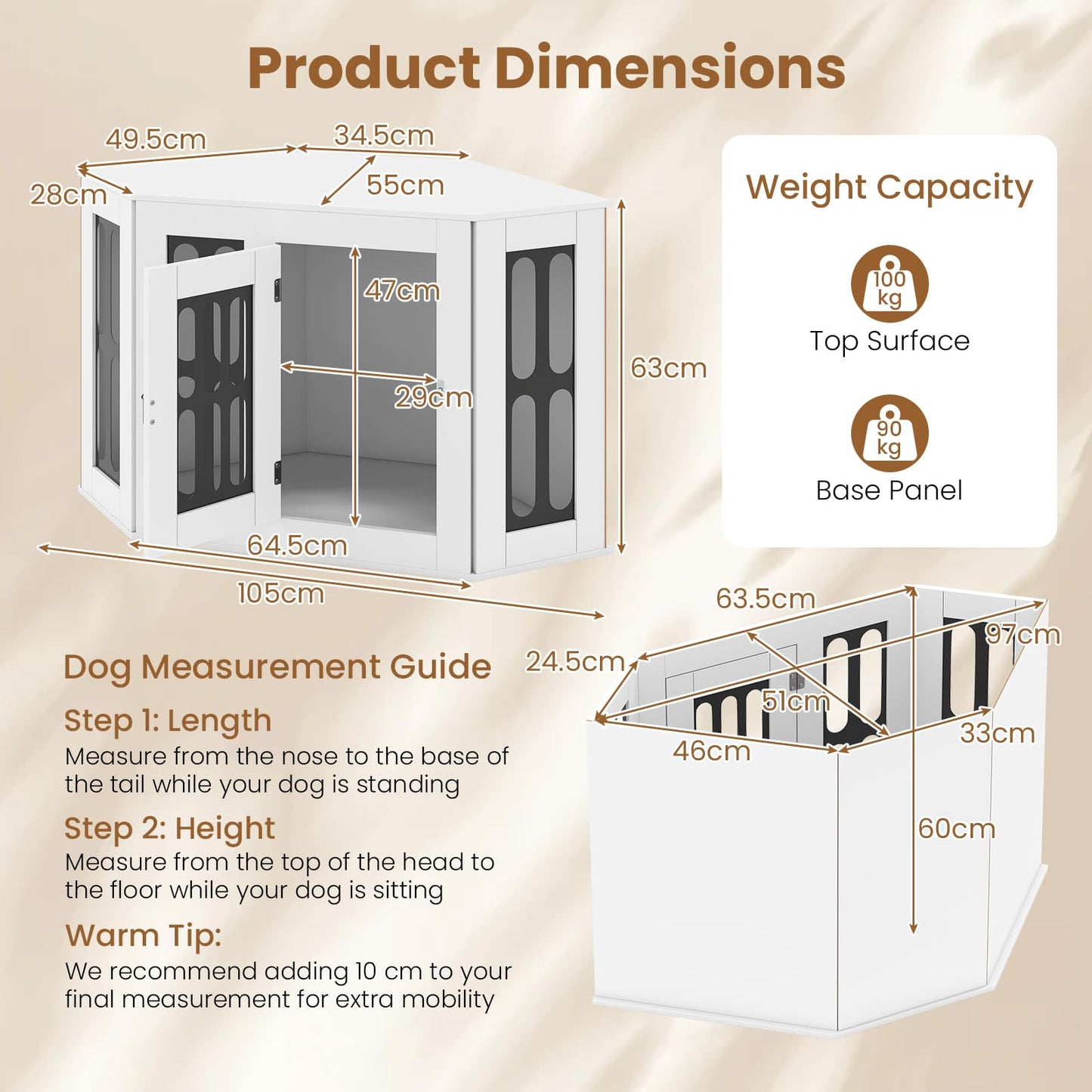 Corner Dog Crate Furniture Metal Side Table for Small Dogs