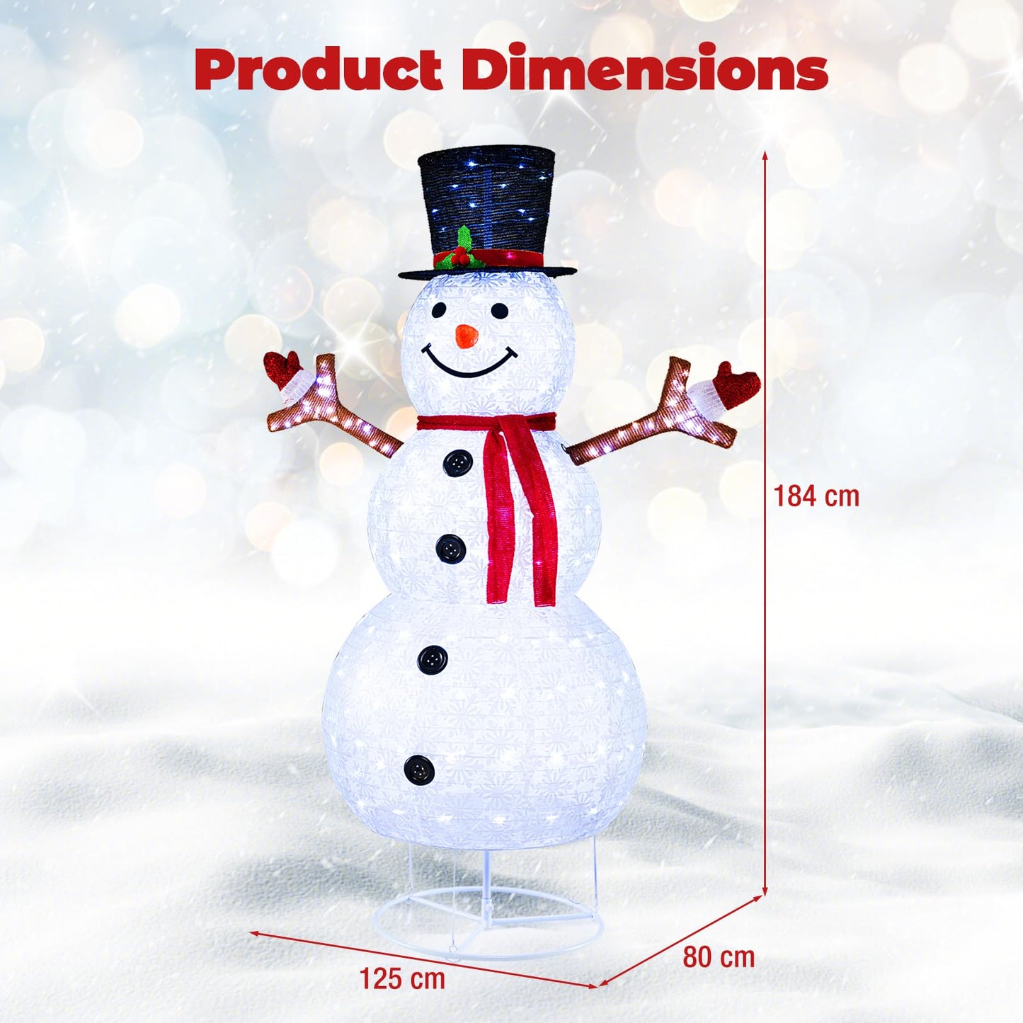 1.8 m Pop-up Christmas Snowman with 200 Cold White LED Lights and Zip Ties