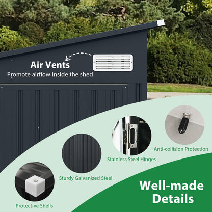 Triple Door Storage Shed with Galvanized Steel Tool and Bike Storage