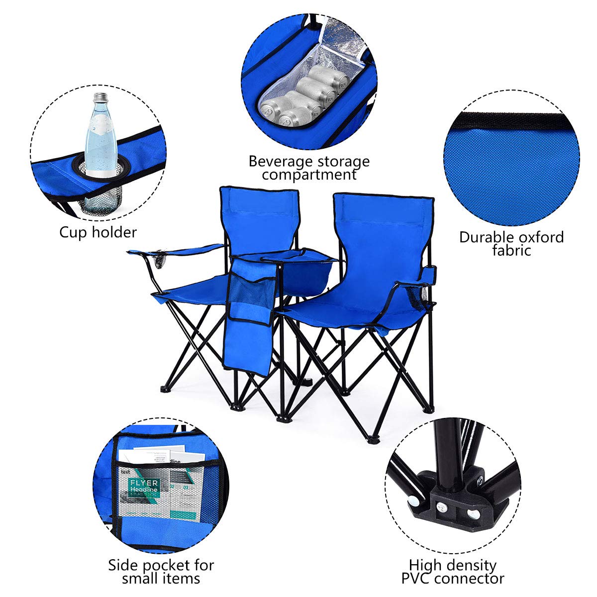 Portable Folding Loveseat with Umbrella & Carrying Bag