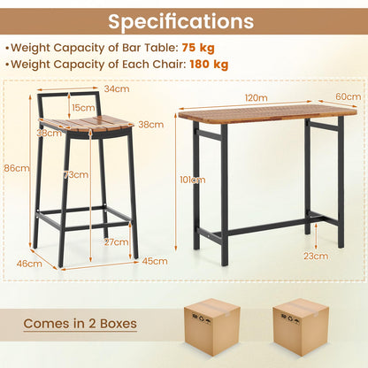 5 Piece Acacia Wood Bar Table Set with Metal Frame and Footrest