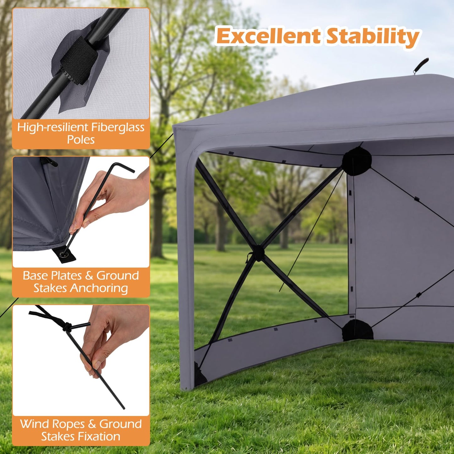 Pop Up Screened Gazebo, 4/6-Sided Instant Camping Shelter Tent with Bug-Proof Mesh Sidewalls