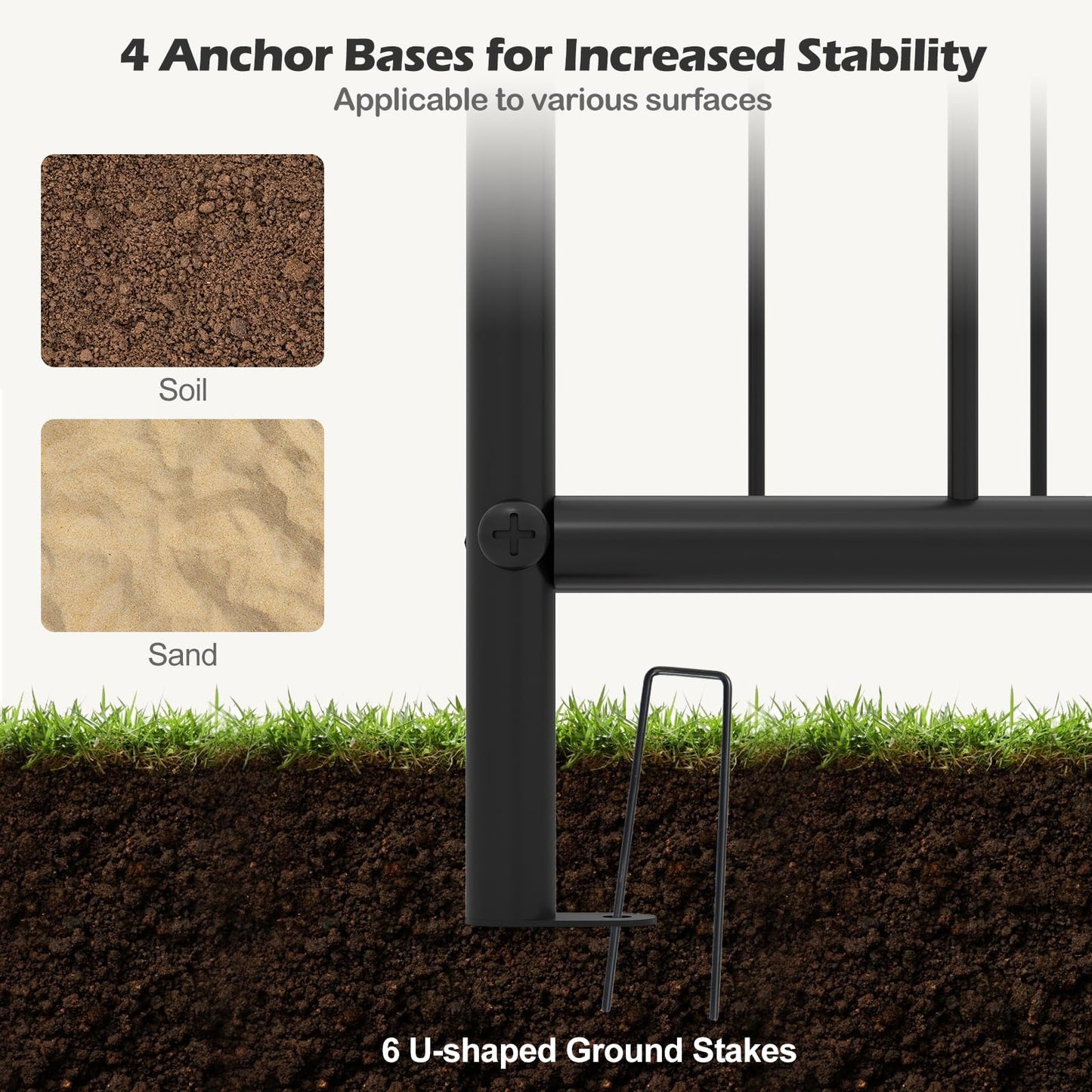 Metal Garden Arbor with Planter Boxes and Ground Stakes for Climbing Plants