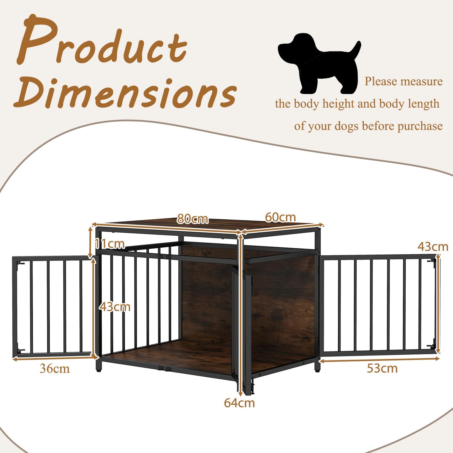 Wooden Dog Cage with Lockable Doors & Hollow Top