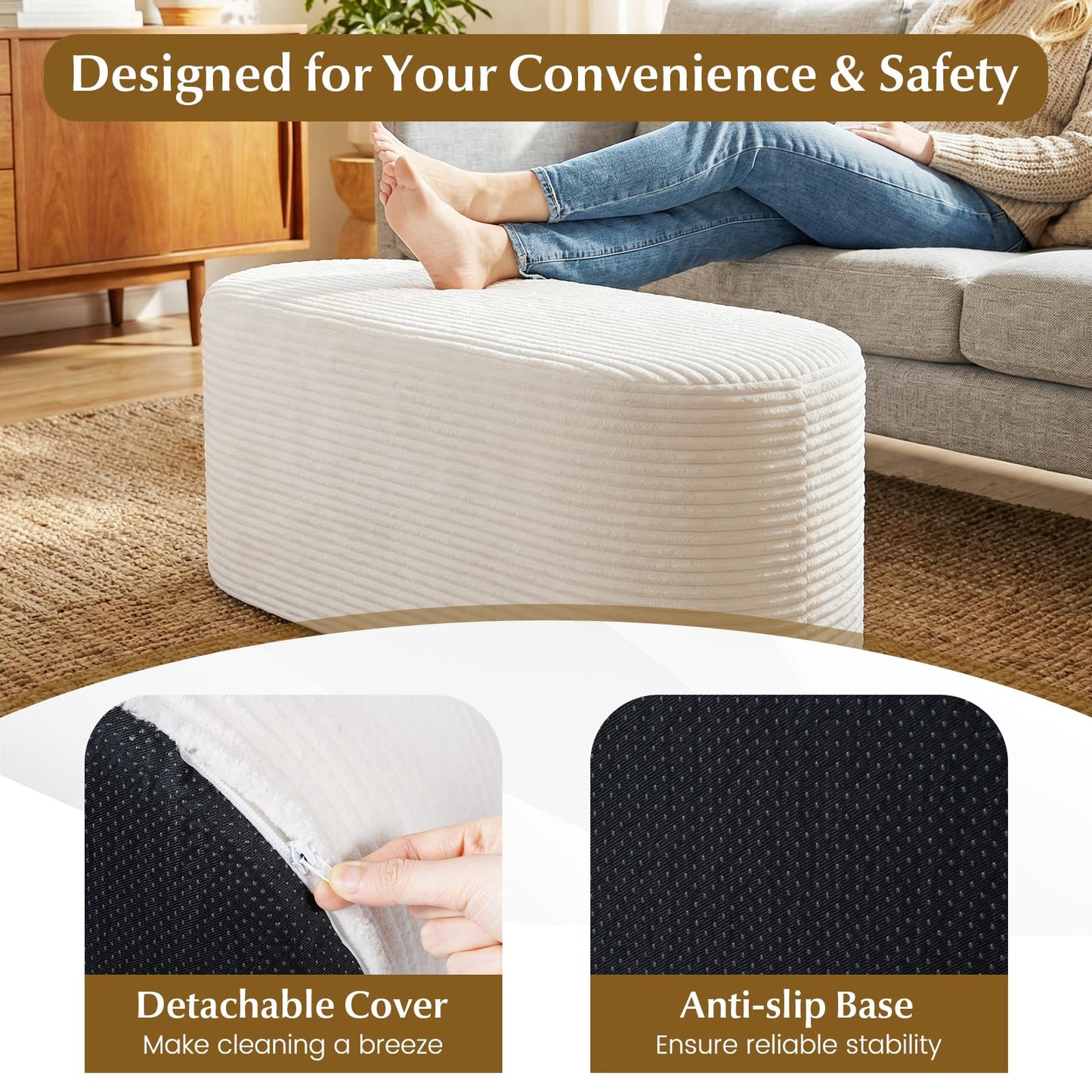 Upholstered Ottoman Bench 120CM Modern End of Bed Stool with Corduroy Fabric
