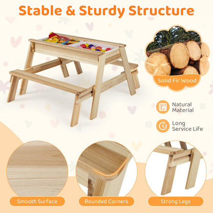 4 in 1 Wooden Table and Bench Set with Removable Top and 2 Storage Boxes