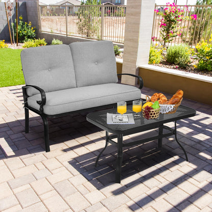 Garden Furniture Set with 2 Seat Cushioned Sofa and Coffee Table