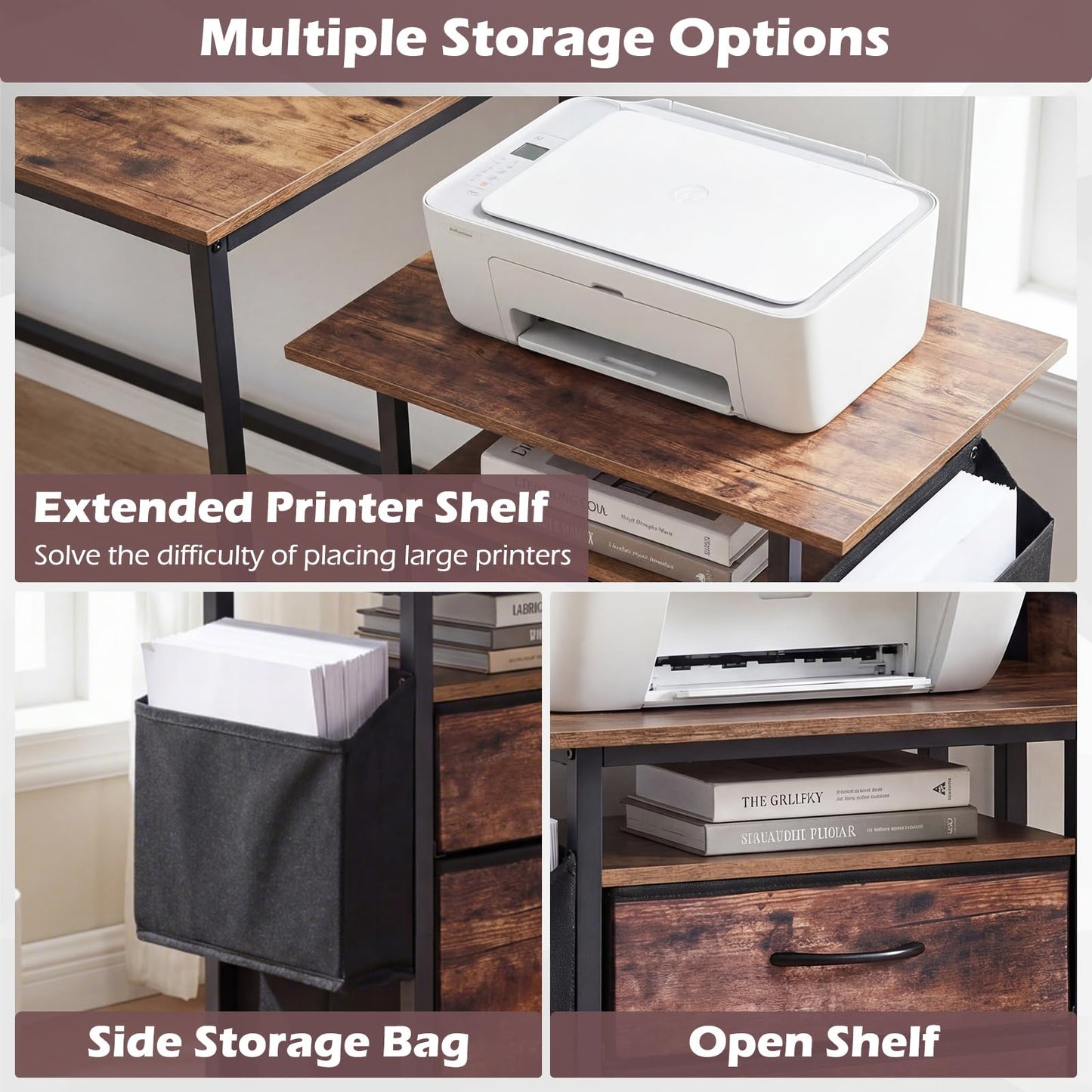 Mobile File Cabinet with 2 Drawers, Rolling Printer Stand with Extended Tabletop