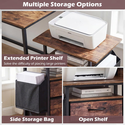 Mobile File Cabinet with 2 Drawers, Rolling Printer Stand with Extended Tabletop