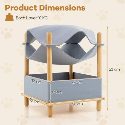 Elevated Cat Bed 2-tier Bamboo Frame Cat House with Dual-Layer Felt Fabric Top