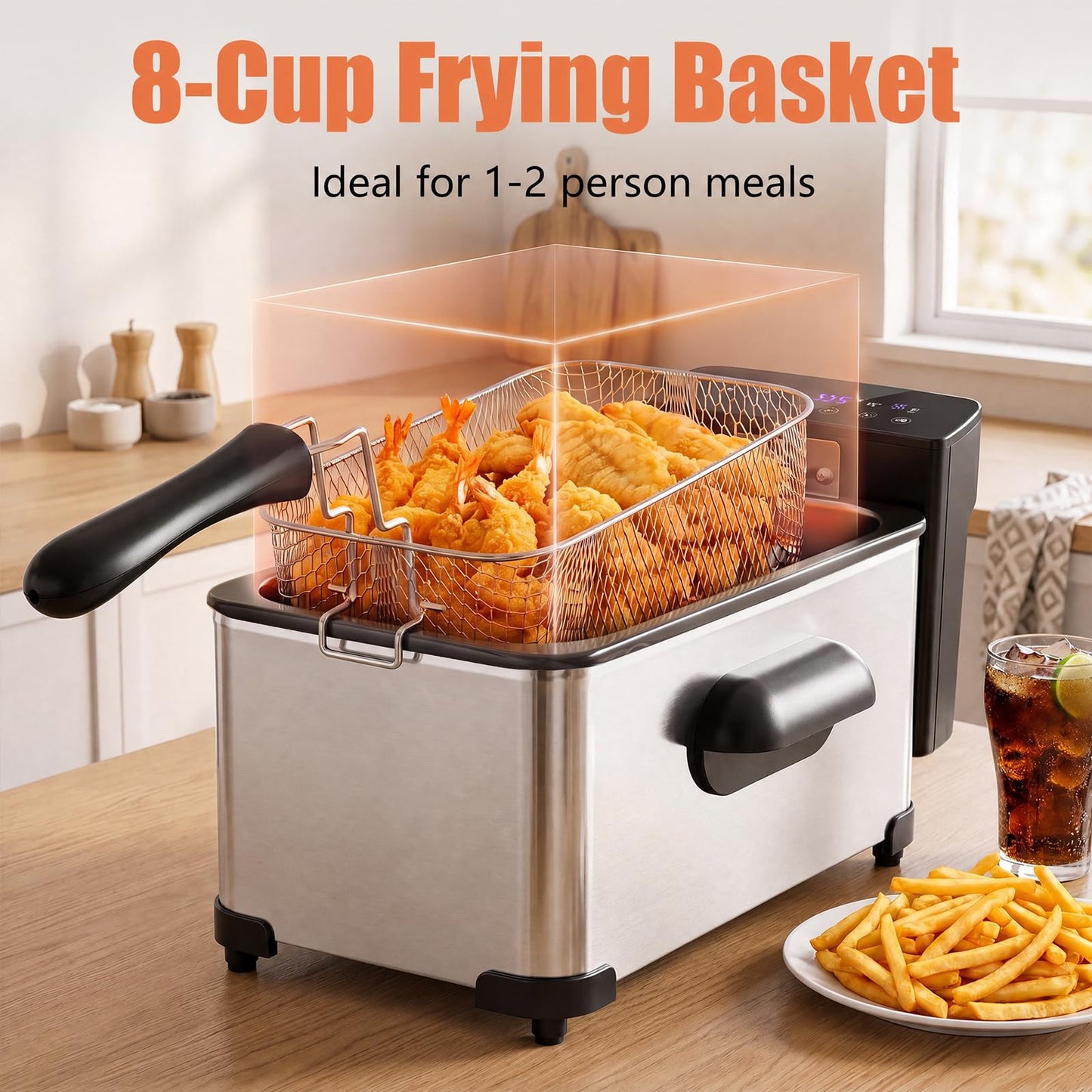 3L Electric Deep Fryer with LED Touch Screen and Viewing Window for Kitchen