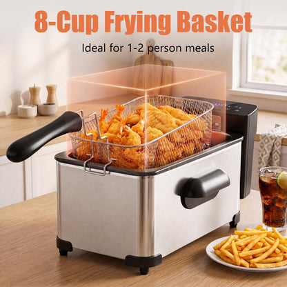 3L Electric Deep Fryer with LED Touch Screen and Viewing Window for Kitchen