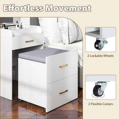 Small Dressing Table with Flip Up Mirror and Cushioned Storage Stool