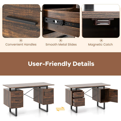 Computer Desk with Floating Desktop and Dual Drawers