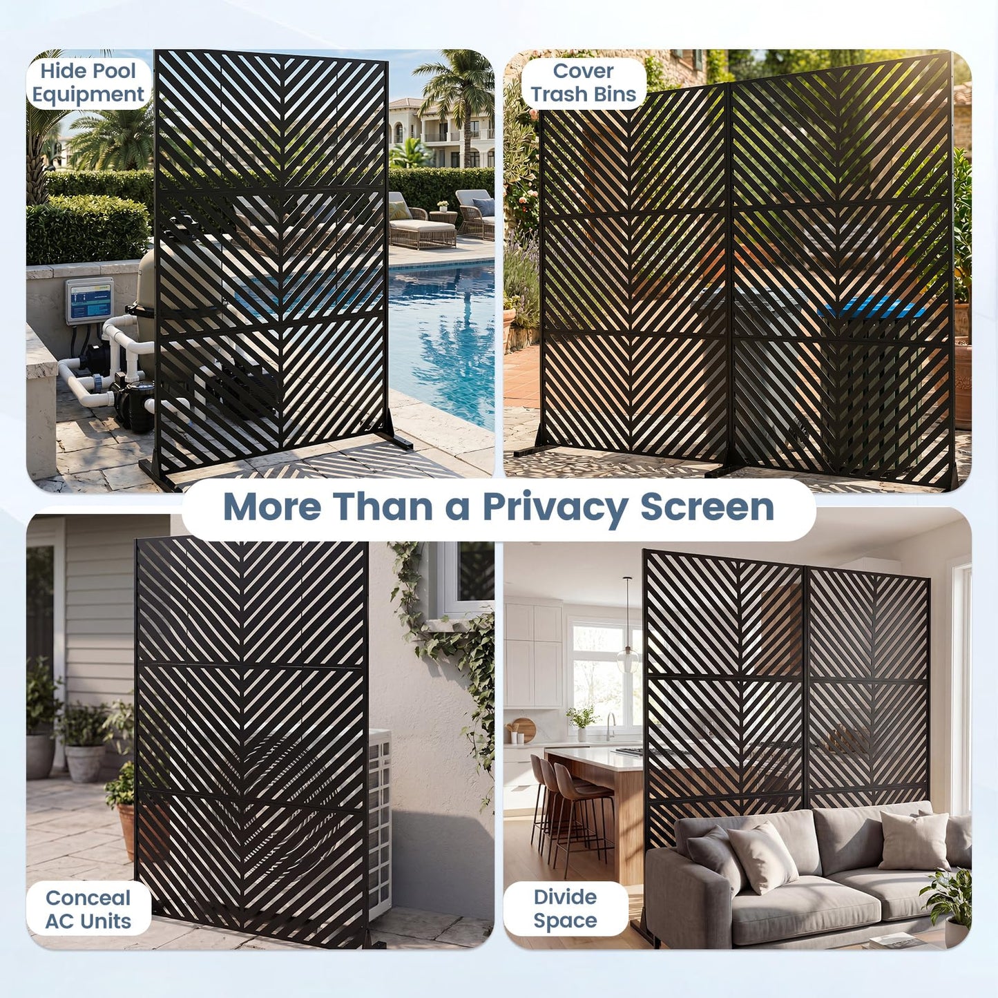 183 CM Freestanding Metal Outdoor Privacy Screen for Patio Garden