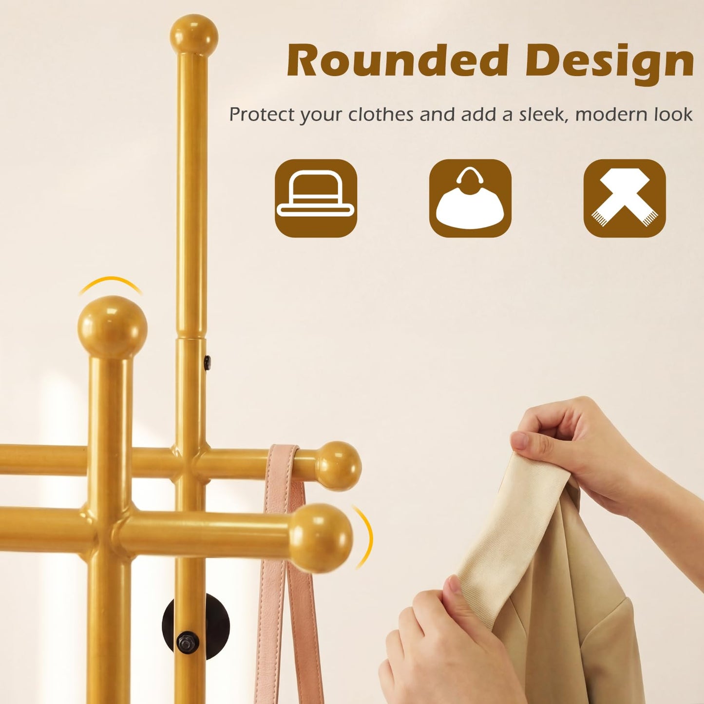 Double Rods Garment Rack Freestanding Clothing Rack with 5 Hooks