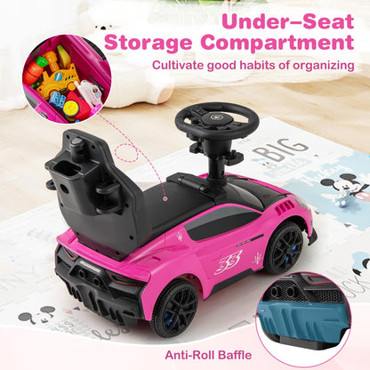 3-in-1 Ride on Push Car with 2 Universal Wheels, Music Steering, Guardrail and Handlebar