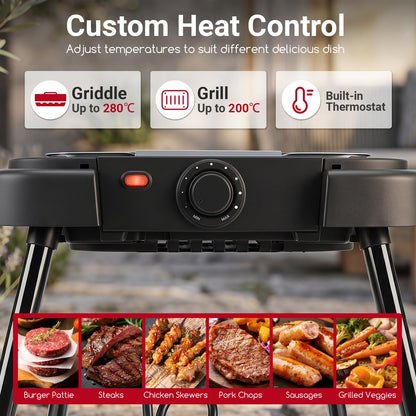 2000W Outdoor BBQ Grill with Detachable Stand Dual Plates