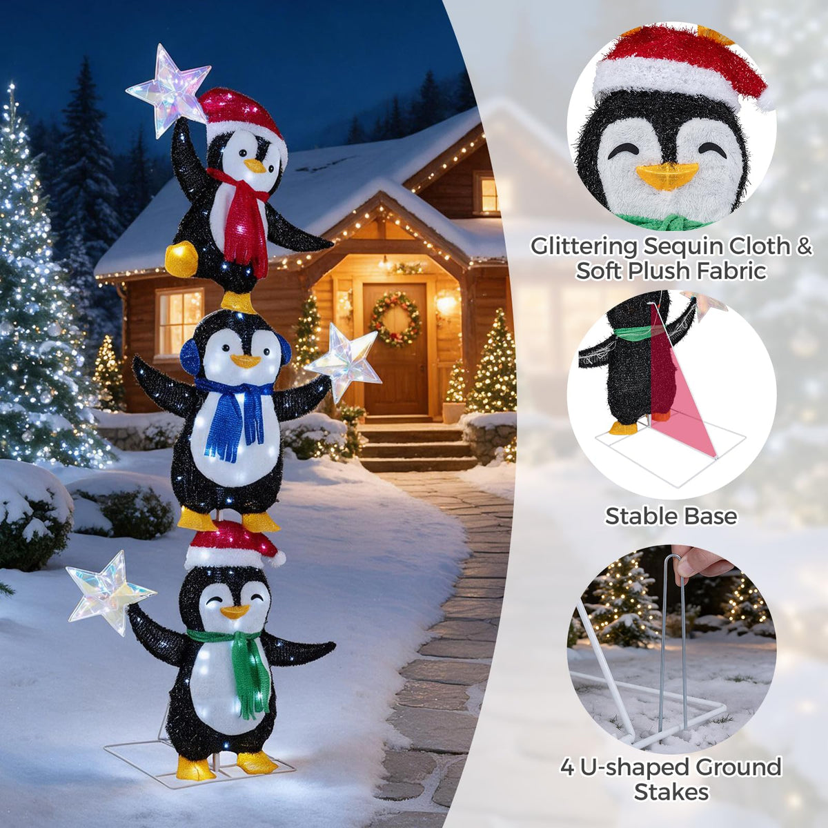 180 cm Light Up Penguin Tower Christmas Decoration