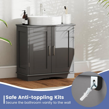 Freestanding Bathroom Floor Cabinet with Double Doors and Adjustable Shelf