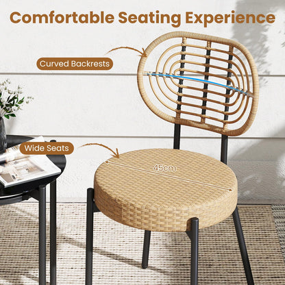 3 Pieces PE Wicker Outdoor Bistro Set Patio Conversation Set with Tempered Glass Coffee Table and Rattan Chairs