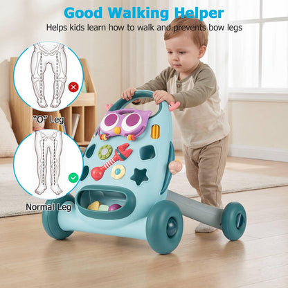2 in 1 Montessori Baby Walker, Sit to Stand Learning Walkers with Adjustable Rear Wheel