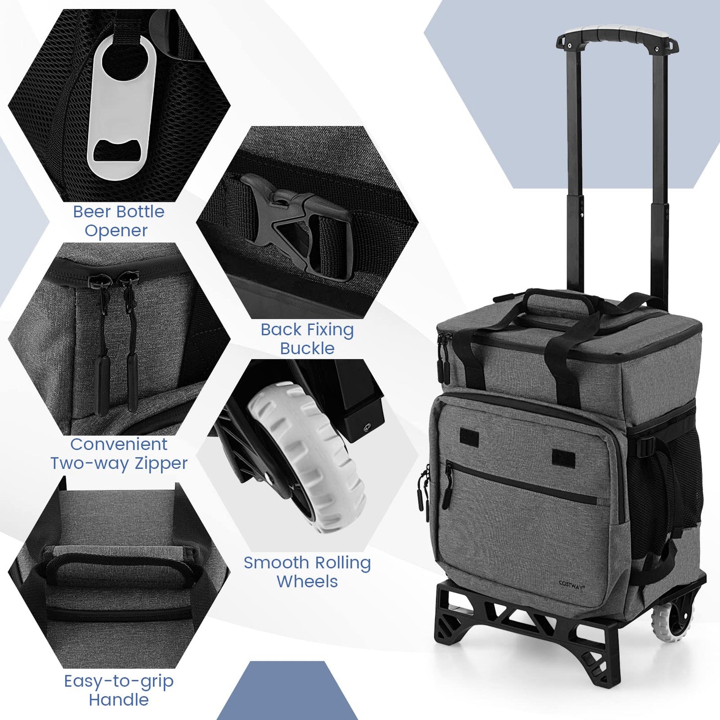 50-Can Large Rolling Cooler with Adjustable Handle and Bottom Plate