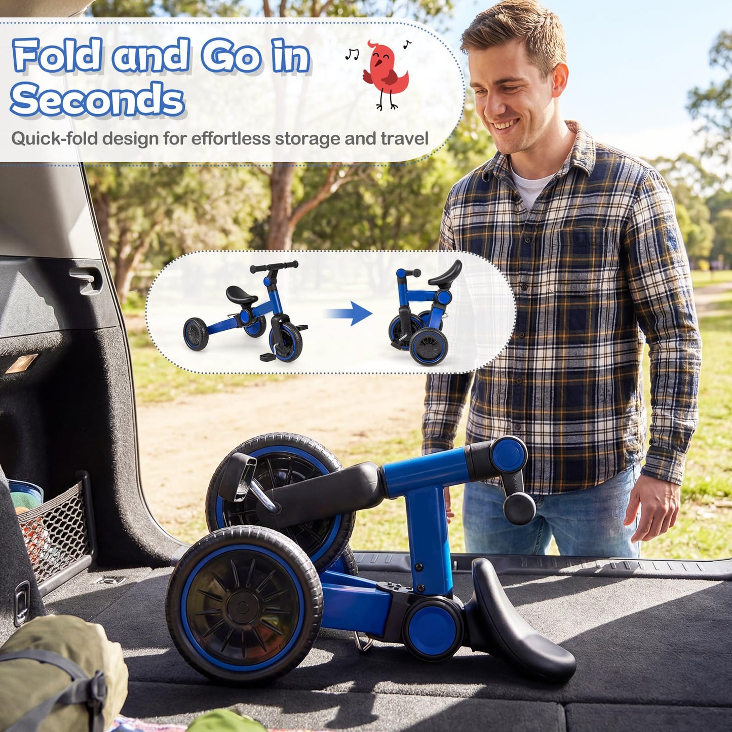 5-In-1 Toddler Bike Kids Balance Bike with Removable Pedals