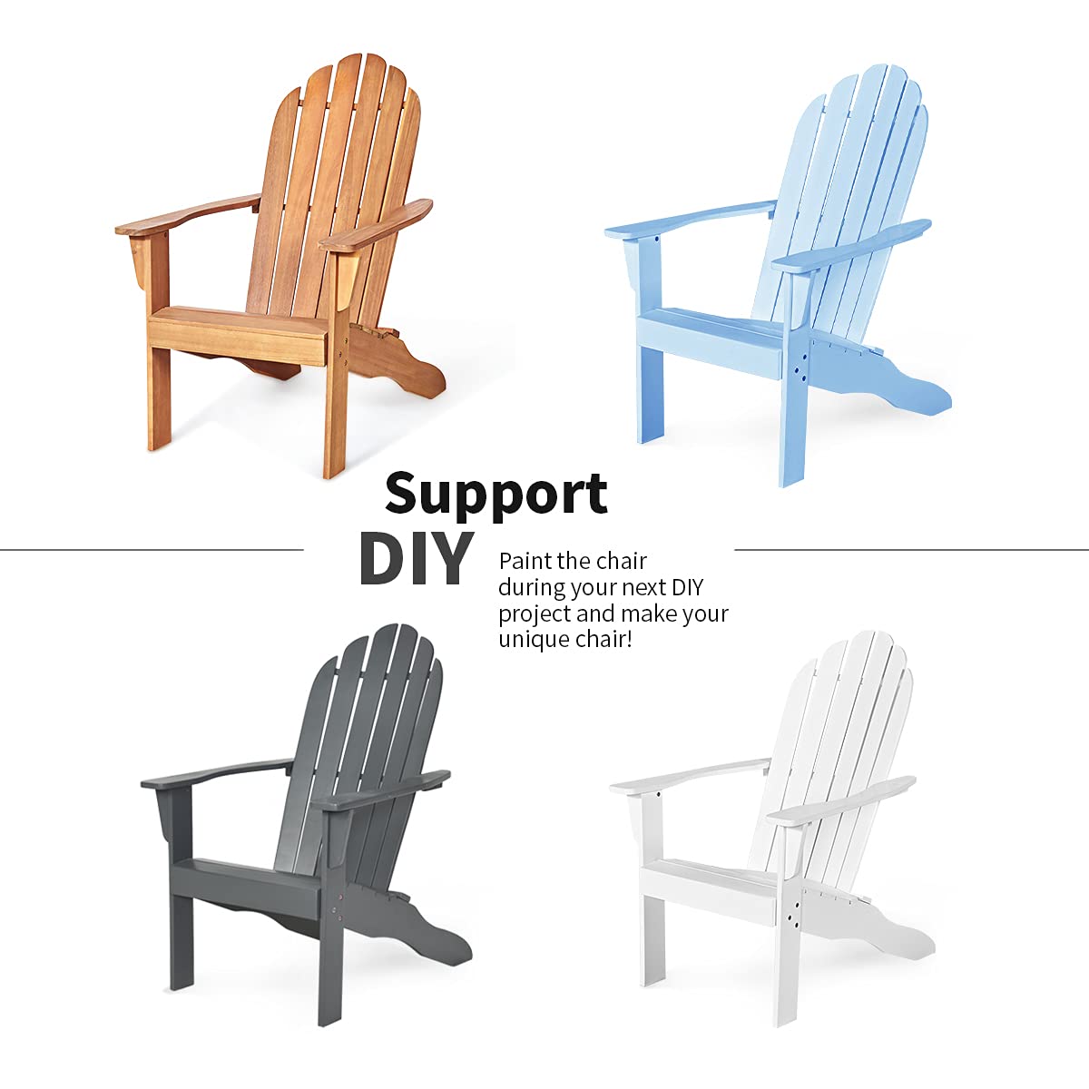 Acacia Wood Adirondack Lounger Chair with Slatted Seating, Ergonomic Design