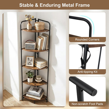 5-Tier Corner Shelf, Freestanding Bookshelf Ladder Shelving Unit