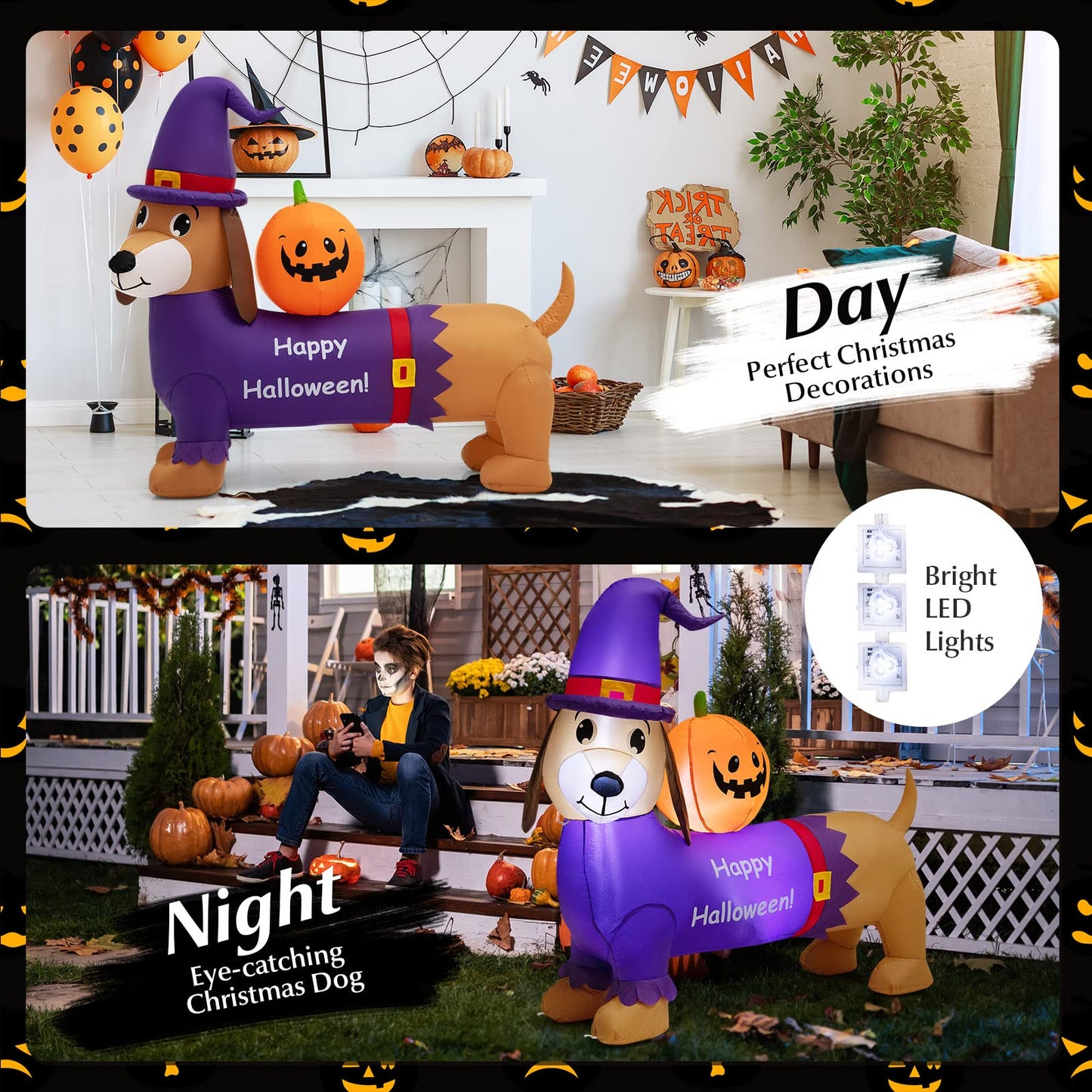Long Halloween Inflatable Dachshund Dog with Pumpkin