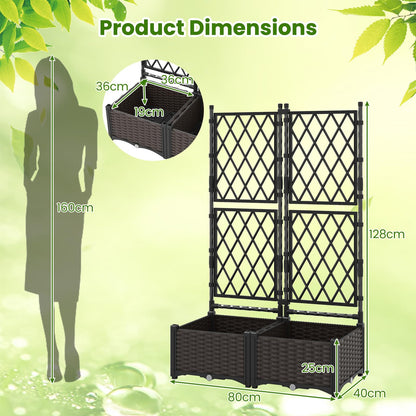 Garden Planter with Trellis with Self-Watering Device and Drainage Holes