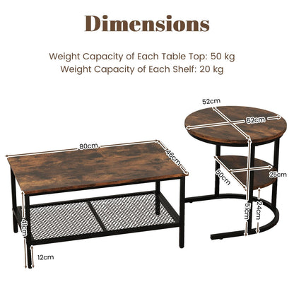 Nesting Coffee Table Set of 2, Faux Marble Cocktail Center and Round End Table with Storage Shelf & Adjustable Foot Pads