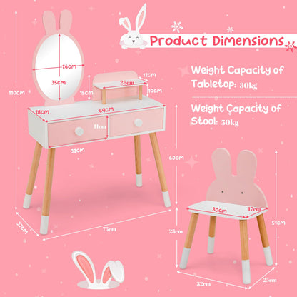 2-in-1 Kids Princess Vanity Table and Chair Set