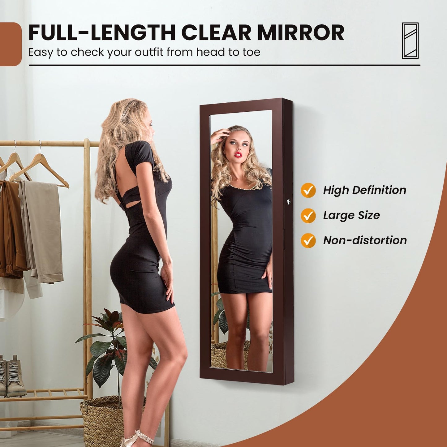 Lockable Jewelry Cabinet with Full Length Mirror and LED Lights