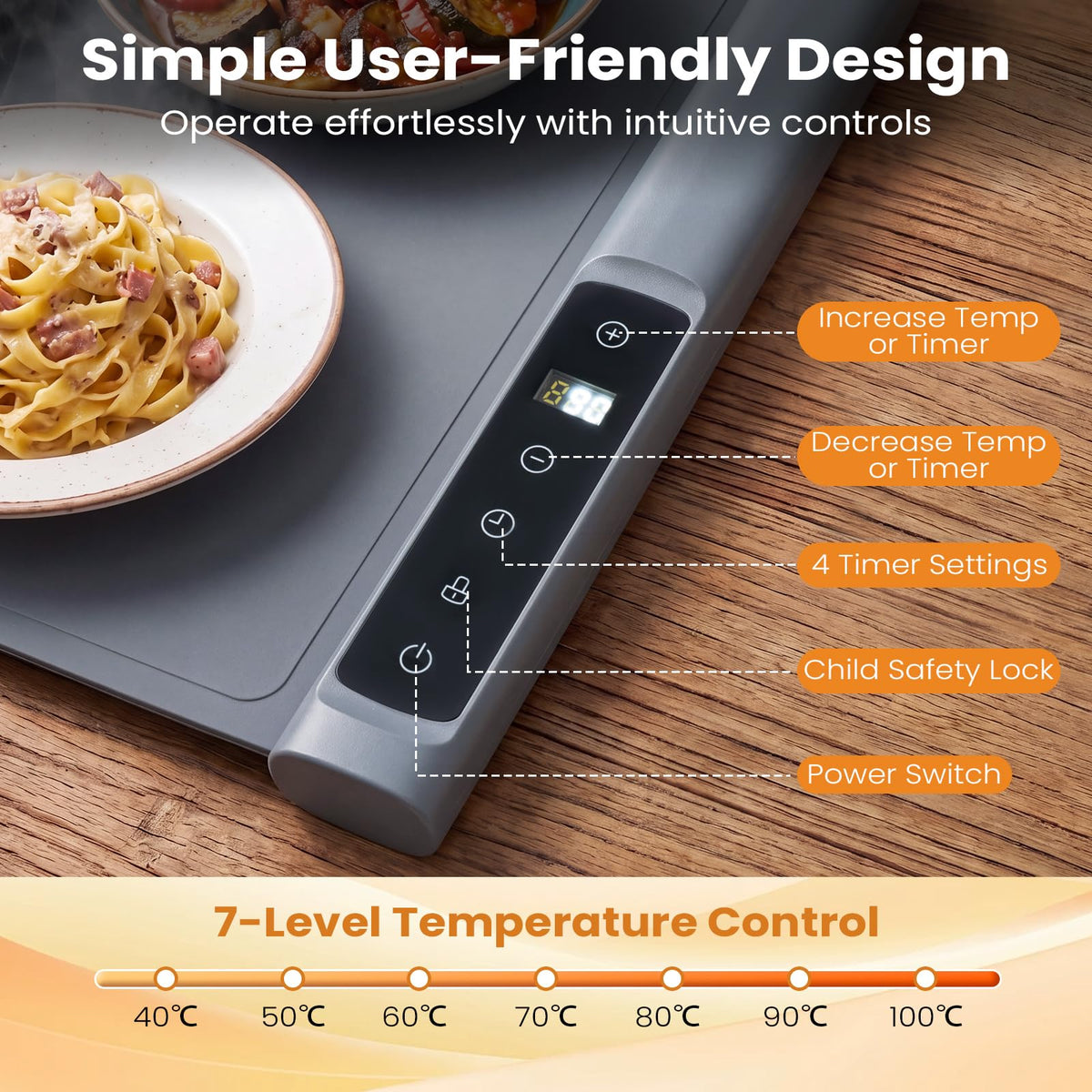 140 x 40.8 cm Food Warming Mat, 3-Panel Electric Warming Tray