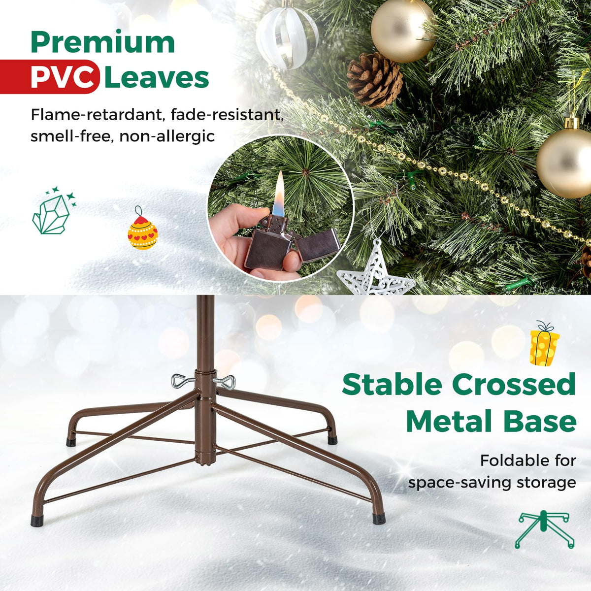 5FT Pre-Lit Artificial Christmas Tree, Hinged Holiday Xmas Tree